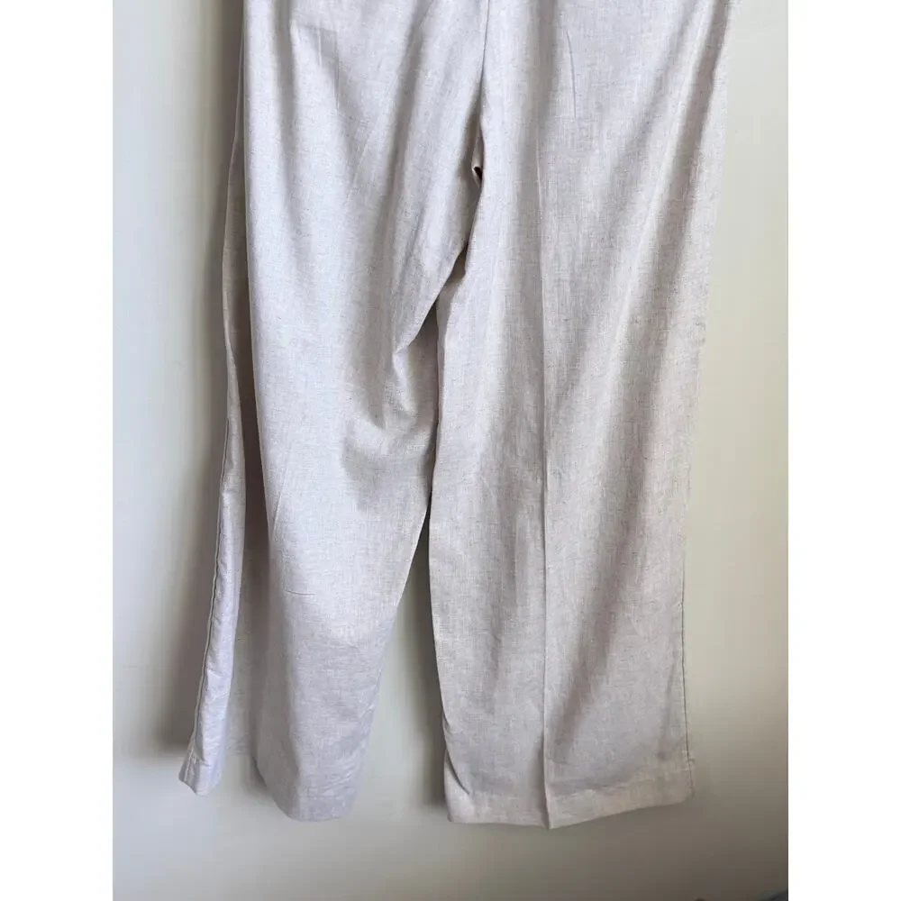 Banana Republic Linen-Blend Wide-Leg Pleated Trouser Pants Beige Womens Size 8